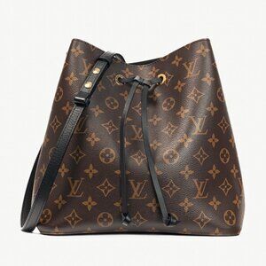 Louis Vuitton NeoNoe MM Monogram Canvas & Black Leather Bucket Bag